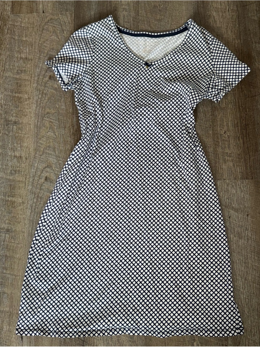 Nautica 100% Cotton Short Sleeve Geo Print V-Neck Nightgown White Navy Size S